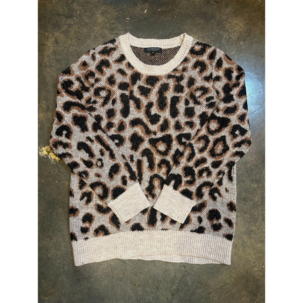 Liverpool Los Angeles Leopard Print Sweater Womens Medium Crewneck Fuzzy Knit - Picture 2 of 8